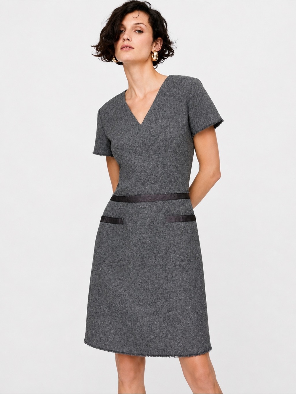 Banana Republic M Gray Wool Blend Tweed Sheath Dress 10 Career Office Fall